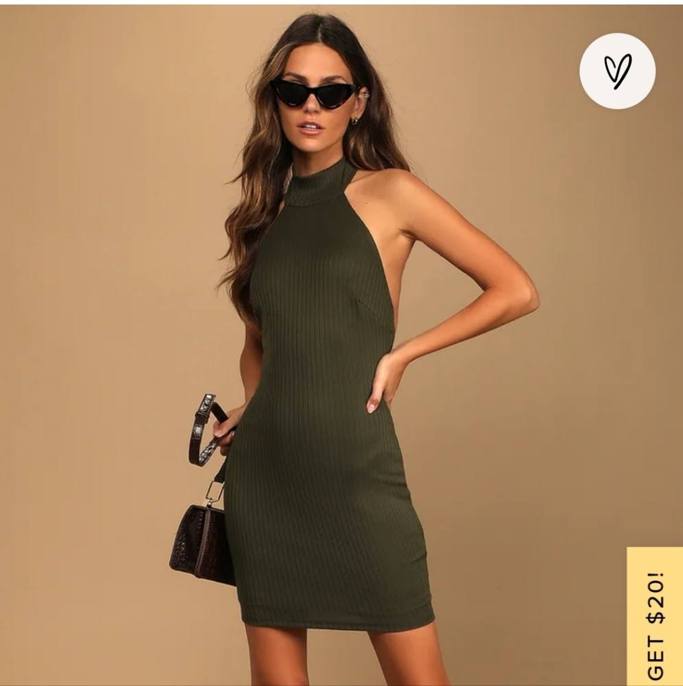 Got the groove olive green halter bodycon mini dress lulus